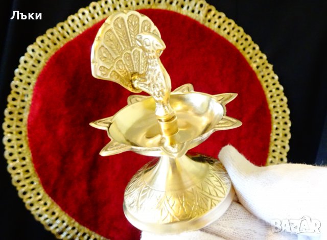 Бронзов свещник с Паун,ароматни масла., снимка 7 - Антикварни и старинни предмети - 40169150