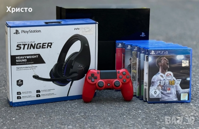Конзола Sony PlayStation 4, 500GB, с 8 игри, джойстик и оригинални слушалки