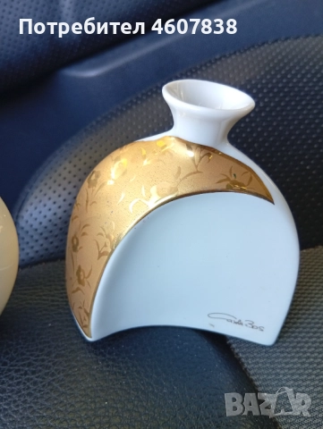 Ваза порцелан 22 к злато 12 см, снимка 3 - Вази - 52428928