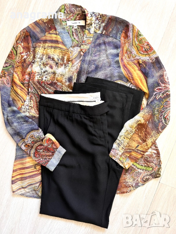 Marella елегантен черен панталон и цветна туника , снимка 1 - Панталони - 44884856
