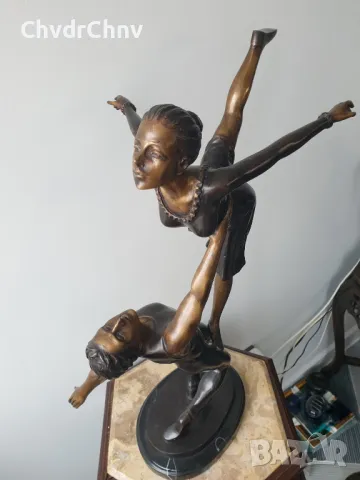 60см-7кг френска бронзова скулптура/фигура на акробати-танцьори/голяма статуетка, снимка 3 - Статуетки - 46659382