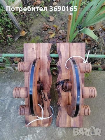 Стенни дървени лампи с нови колела тип каруца с дървени чашки , снимка 4 - Лампи за стена - 44113259