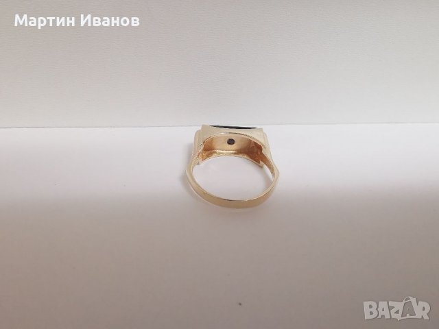 Златен пръстен с оникс , снимка 6 - Пръстени - 27796320