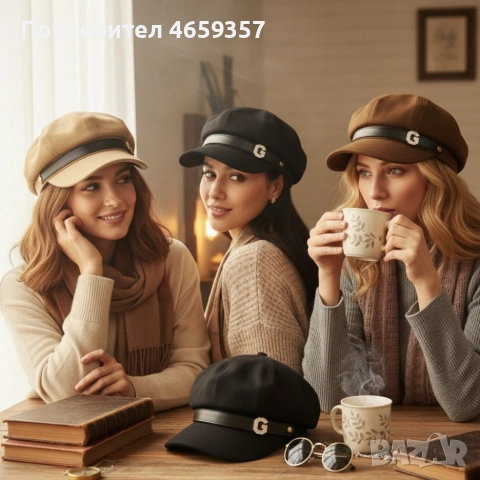 Елегантна дамска шапка тип фуражка с декоративна лента и метално лого, снимка 2 - Шапки - 52663940