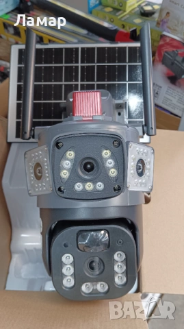 Соларна безжична въртяща камера с 4 обектива 4G 12MP работи с СИМ SIM карта мобилни данни от тел. оп