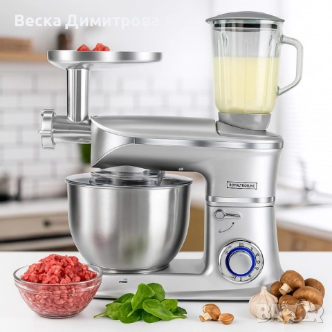 Кухненски робот 3 в 1 Royalty Line RL-PKM1900.7BG - 1900W, 6.5L купа, 1.5L блендер, снимка 6 - Кухненски роботи - 51689836