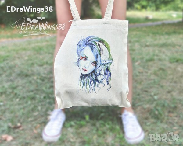 Текстилна чанта / торба за пазар с дълги дръжки "Вода", снимка 2 - Чанти - 28124064