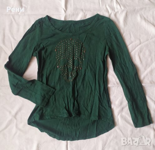 Дамска блуза с дълъг ръкав черепи зелен цвят, снимка 2 - Блузи с дълъг ръкав и пуловери - 43130474