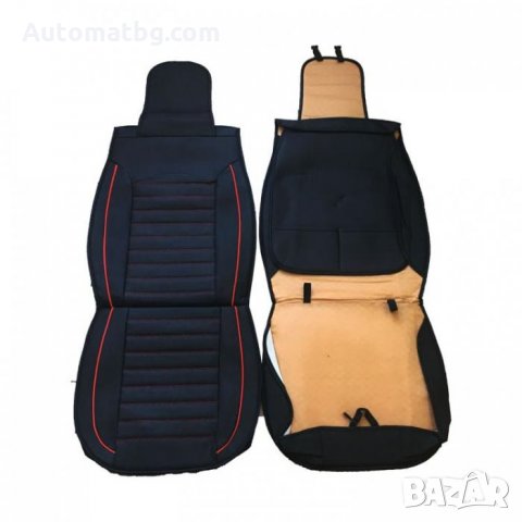 Комплект кожени калъфи за автомобил Automat, Универслни, 2бр к-т, Черно с червено, снимка 3 - Аксесоари и консумативи - 32462953