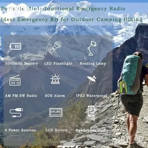 Ново Преносимо Ръчно Радио 5000mAh, SOS Сигнал, Фенерче, USB Зареждане, снимка 3 - Слушалки и портативни колонки - 49239127