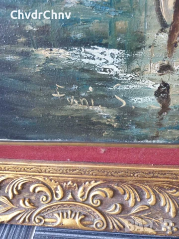 120х80см/стара голяма картина масло върху платно/градски пейзаж-Париж-карети/барокова дървена рамка, снимка 8 - Картини - 50978182