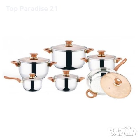 Комплект от 12 части съдове за готвене от неръждаема стомана със стъклени капаци, снимка 3 - Съдове за готвене - 44103722