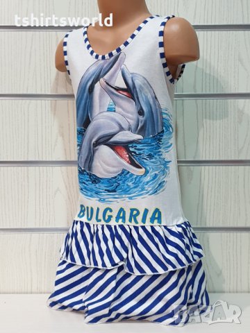 Нова детска моряшка рокля с трансферен печат Делфинчета, два модела, снимка 6 - Детски рокли и поли - 29030096