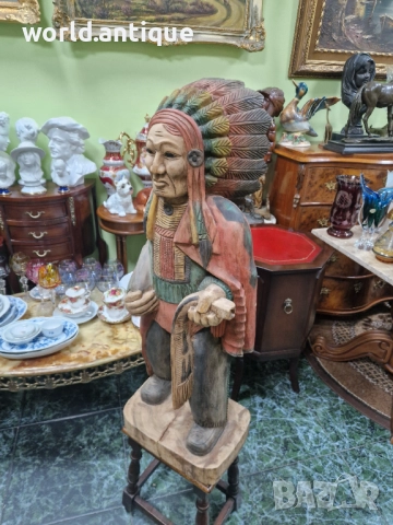 Страхотна голяма антикварна дървена фигура статуетка , снимка 5 - Статуетки - 52322333