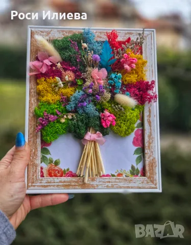 Красива картина букет за всеки повод декориран с естествен скандинавски мъх, снимка 3 - Картини - 49324129