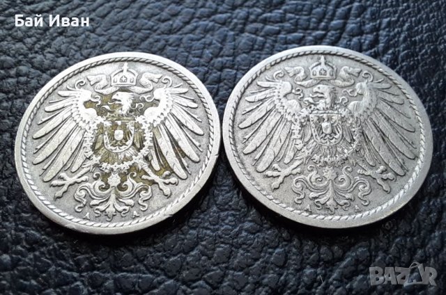 Стара монета 5 пфенига 1901 г. буква А , 2 броя - Германия- хит цена !