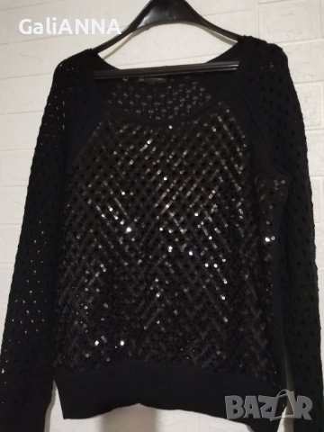 СТРАХОТНА БЛУЗА С ЛЪСКАВИ ЧЕРНИ ПАЕТИ XL, снимка 2 - Туники - 39041199
