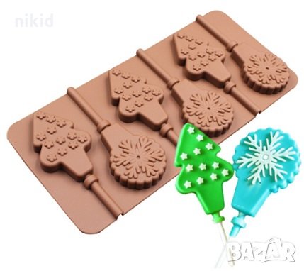 Коледни топки елха силиконов молд форма за направа на близалки на клечка декор торта фондан шоколад, снимка 1 - Форми - 26668916
