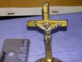 Стара ПОЗЛАТЕНО НАСТОЛНО РАЗПЯТИЕ КРЪСТ Много КРАСИВ МЕТАЛЕН 41358, снимка 7