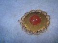 СТАР ПОЗЛАТЕН РЕТРО АРТ ДЕКО ПЕНДАНТ МЕДАЛЬОН с ШЛИФОВАН КАРНЕОЛ 29463, снимка 6