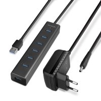 USB Хъб USB 3.0 Axagon HUE-SA7BP - 7 USB3.0 Порта и захранващ адаптер Fast charging , снимка 6 - Кабели и адаптери - 36930993