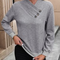 Нов дамски ежедневен едноцветен пуловер с дълъг ръкав, снимка 1 - Блузи с дълъг ръкав и пуловери - 43931882