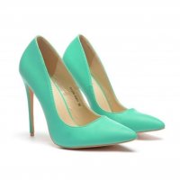 Обувки на ток - зелена кожа - 81246-A001, снимка 1 - Дамски обувки на ток - 37395778