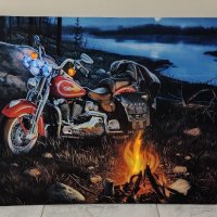 Светеща картина с LED осветление - Harley Davidson и огъня , снимка 2 - Картини - 40220312