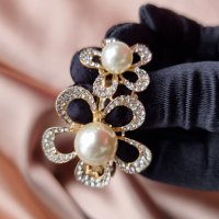 Красива метална шнола в златисто с перли и кристали и закопчаване с френски механизъм , снимка 4 - Аксесоари за коса - 39299982
