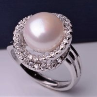 Сребърен пръстен с естествена, бяла перла, снимка 4 - Пръстени - 28421581