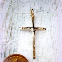 златен кръст с разпятие, стилизиран 0.98 грама, снимка 4 - Колиета, медальони, синджири - 26467618