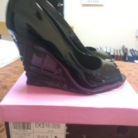 Нови черни обувки лак 38 номер, снимка 4 - Дамски обувки на ток - 40437633