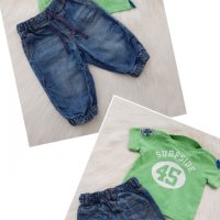 Дънки и тениска с яка за бебе момче 3-6 месеца, снимка 1 - Панталони и долнища за бебе - 32422973
