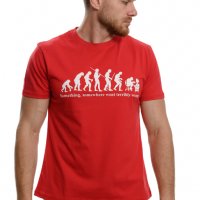 Нова мъжка тениска с трансферен печат Човешка еволюция в червен цвят, снимка 5 - Тениски - 37664008