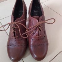 Clarks кафяви кожени обувки с ток UK 4, №37 , снимка 2 - Дамски обувки на ток - 38550684