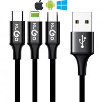 Лукс 3в1 Качествен кабел Type-C iPhone MicroUSB Samsung Huawei зарядно, снимка 1 - USB кабели - 26969475