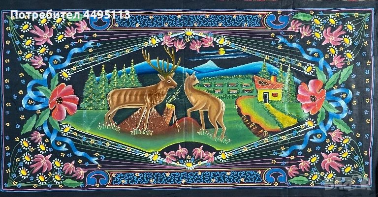 Античен ръчно изработен килим в наивен стил, снимка 1