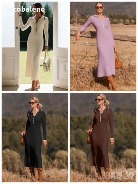 Модна дамска рокля с дълги ръкави с ревер, 4цвята , снимка 1