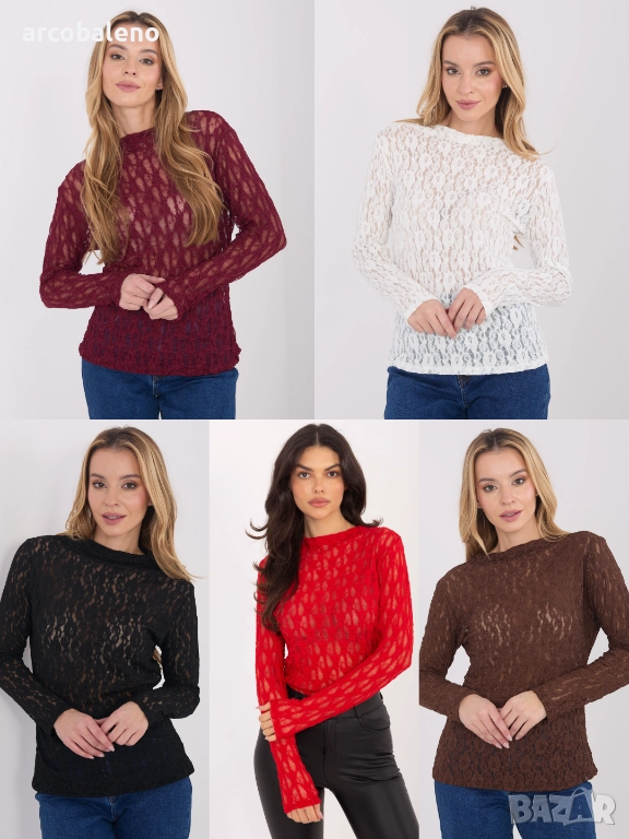 Дамска дантелена блуза с дълги ръкави, 5цвята   , снимка 1