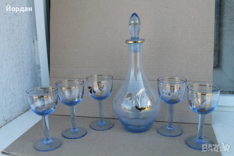 Стар стъклен винтидж сервиз за ракия/алкохол , снимка 1