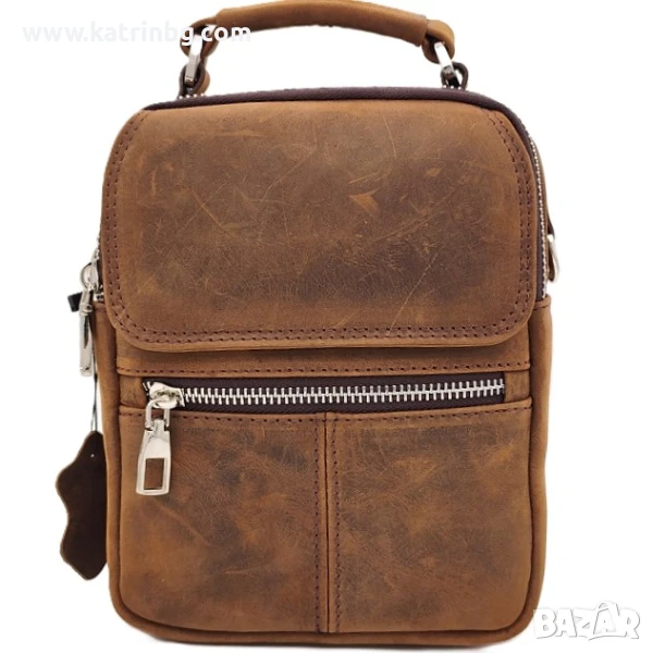 Мъжка чанта през рамо от кафява естествена кожа с интересен дизайн – високо качество Код на продукта, снимка 1