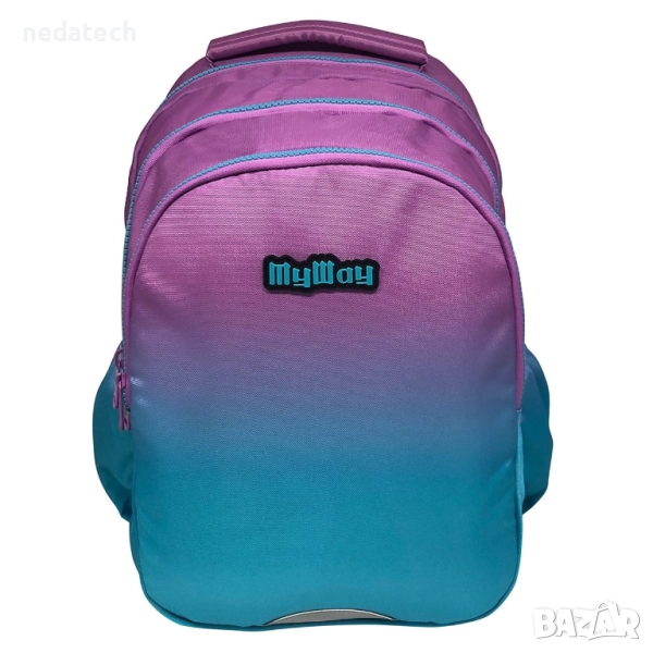 Ученическа раница My Way, Тюркоаз - Люляк, 30x19x44см., снимка 1