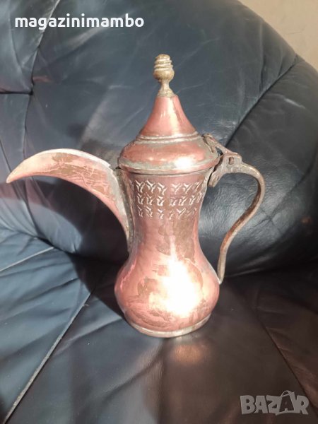 Меден арабски или османски ибрик с масивна месингова дръжка и топ, снимка 1