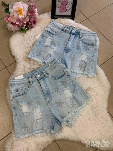 дънкови панталонки с камъни , снимка 1