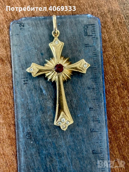 Стар златен Кръст с рубин 14к 5.96гр 5см , снимка 1