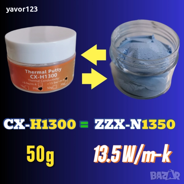 50gr ZZX N-1350 13.5 W/mk течен термопад thermal putty цени на едро, големи количества, снимка 1