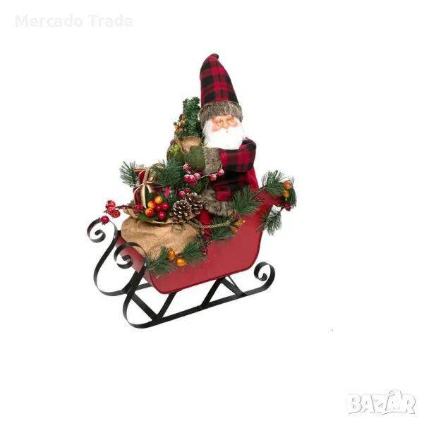 Коледна декоративна фигура Дядо Коледа с шейна Mercado Trade, 50см, снимка 1