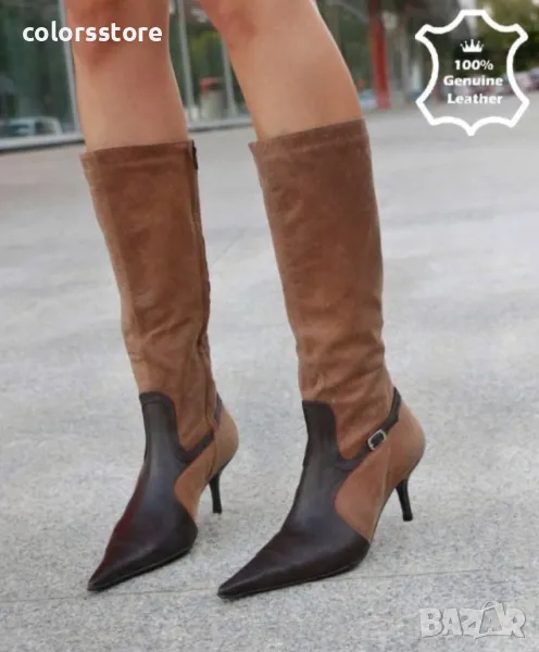 Ботуши на ток - кафява ЕСТЕСТВЕНА кожа - 111601, снимка 1