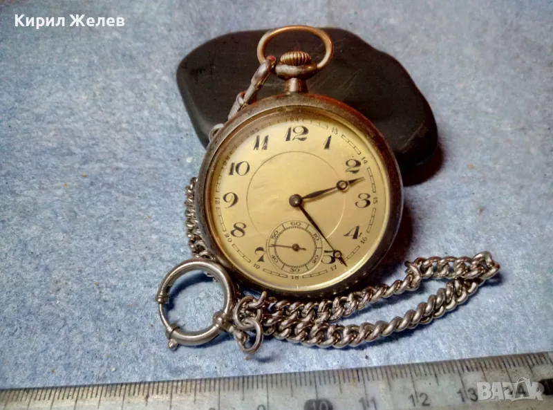 Стар СРЕБЪРЕН ДЖОБЕН ЧАСОВНИК СРЕБРО 800 с РЕТРО КЮСТЕК 48226, снимка 1