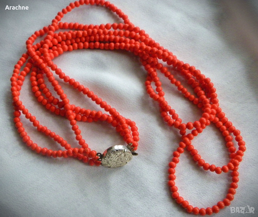 Антикварно колие от оранжево-коралово стъкло, Бохемия, 60те на XXв, снимка 1